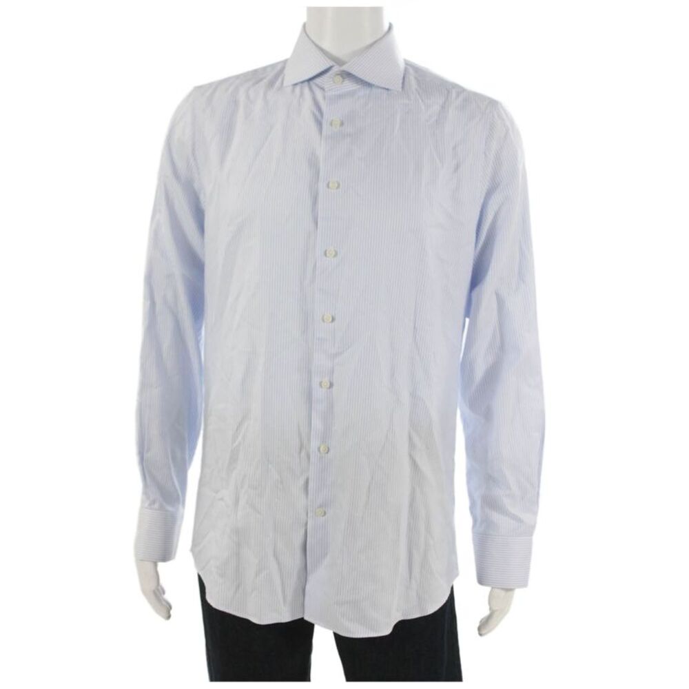 Suit Supply Mens Cotton Striped Long Sleeve Button Up Shirt Blue Size 42/16.5